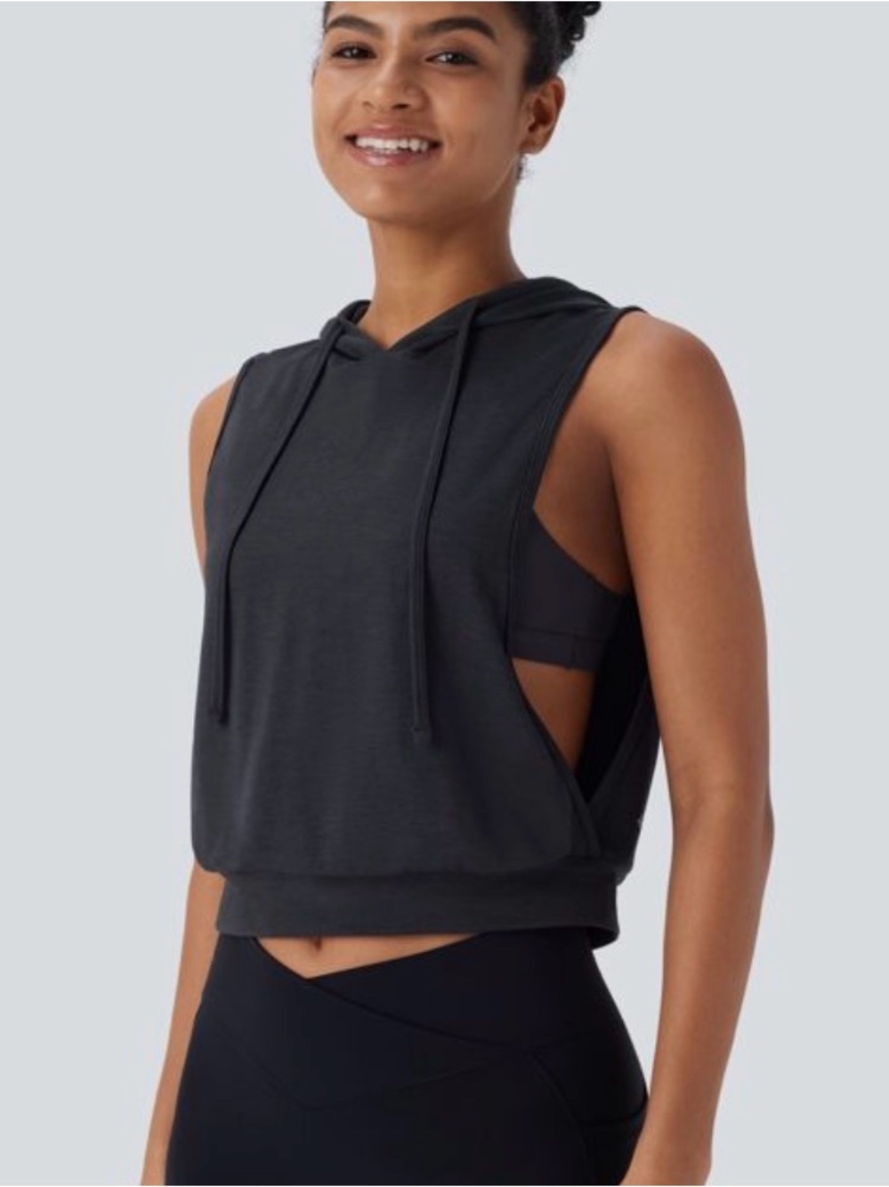 Halara Hooded Drawstring Sleeveless Cropped Running Tank Top